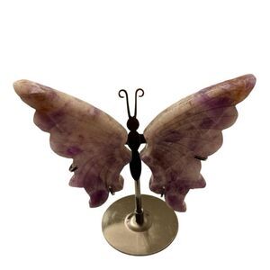 Stunning Natural Chevron Amethyst Crystal Carved Butterfly With Stand New